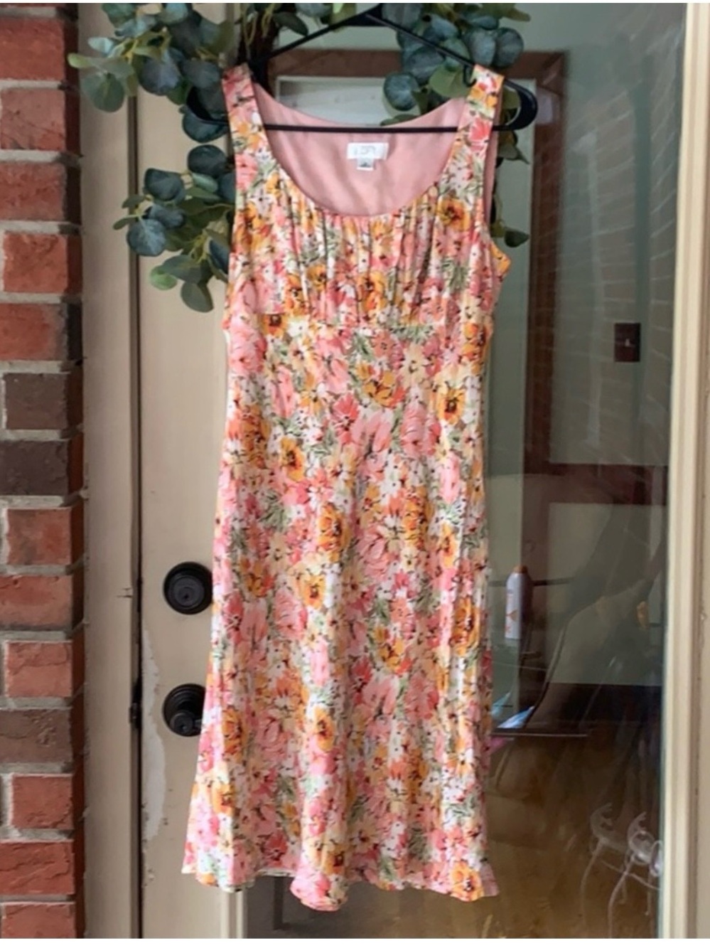 LOFT Pink Floral Sleeveless Midi Dress with Yellow Blossoms